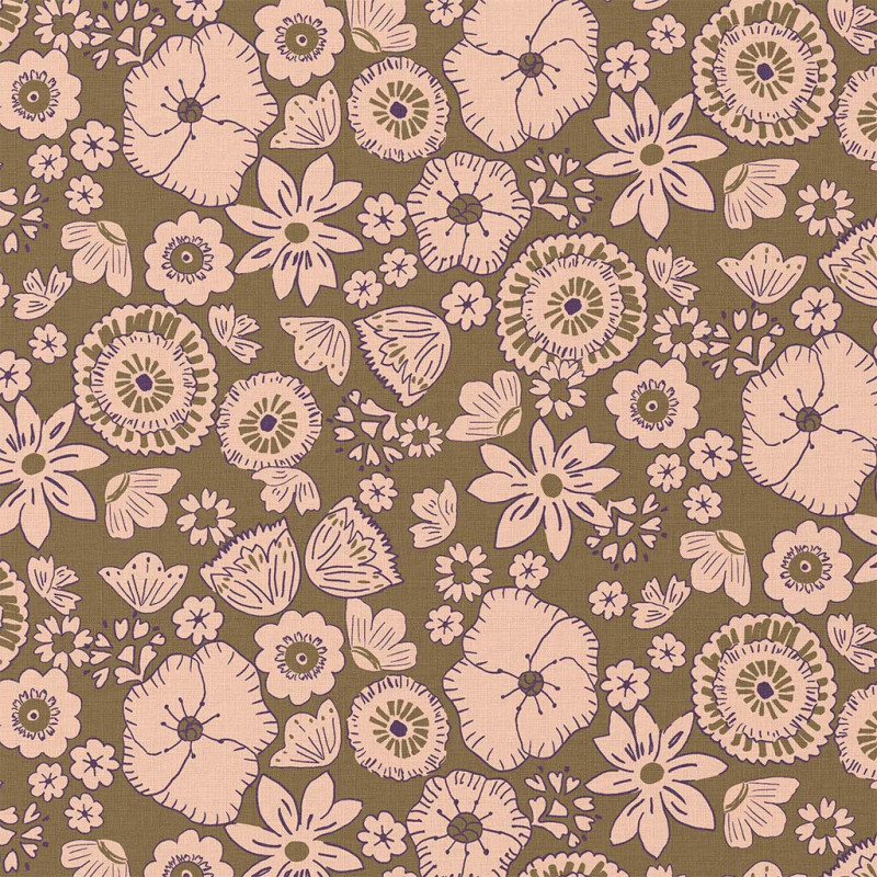 Printed Cotton KASHI Green / Peach
